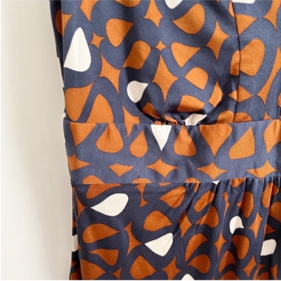 Trina Turk top orange navy blue mod retro empire waist zipper silk - Picture 3 of 9